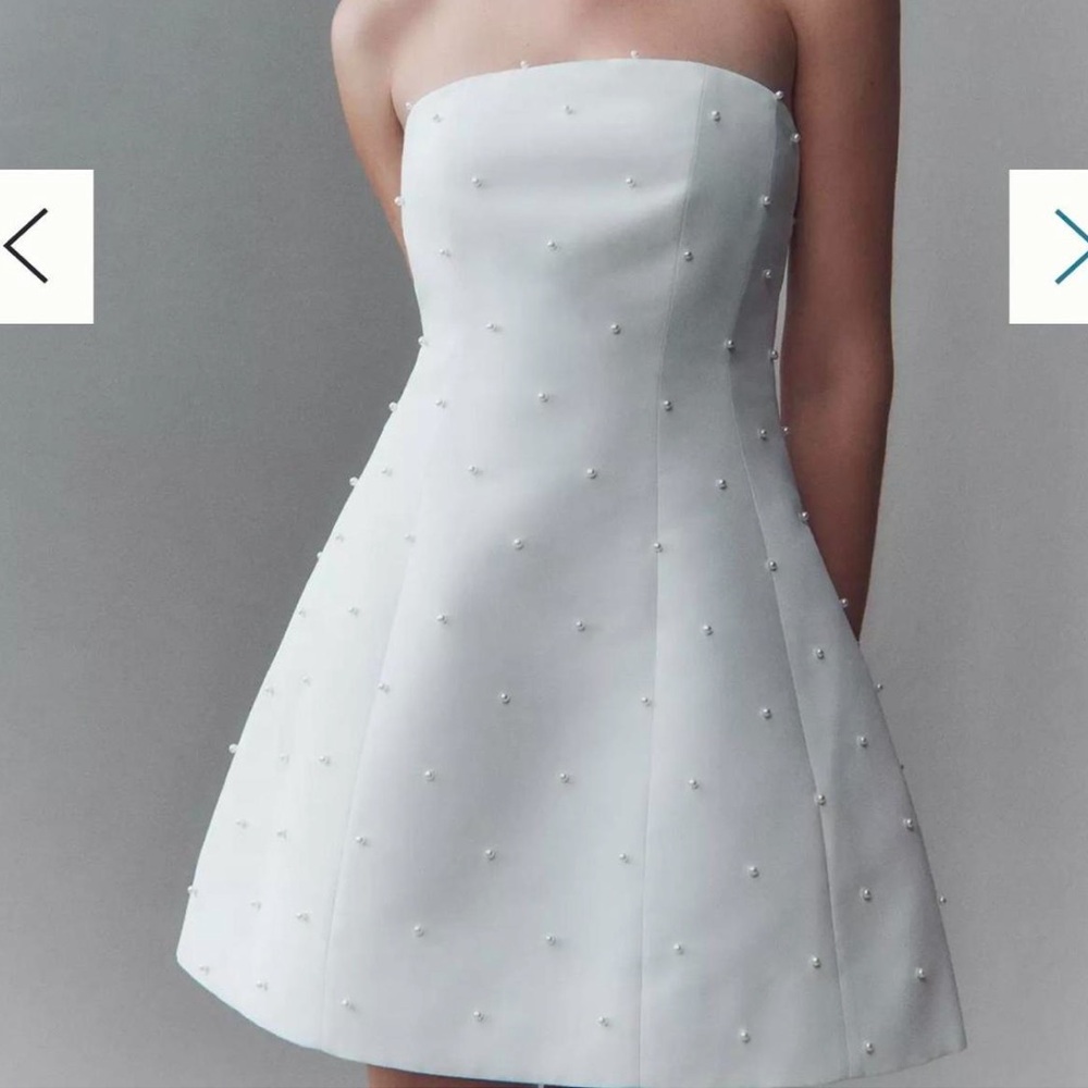 Sachin + Babi White Strapless Dress with Pearl Details